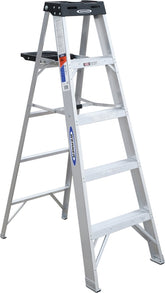 WERNER 375 Step Ladder, 9 ft Max Reach H, 4-Step, 300 lb, Type IA Duty Rating, 3 in D Step, Aluminum, Black